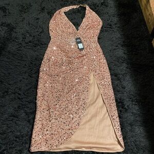 Fashion Nova Sparkling Backless Dress in Pink